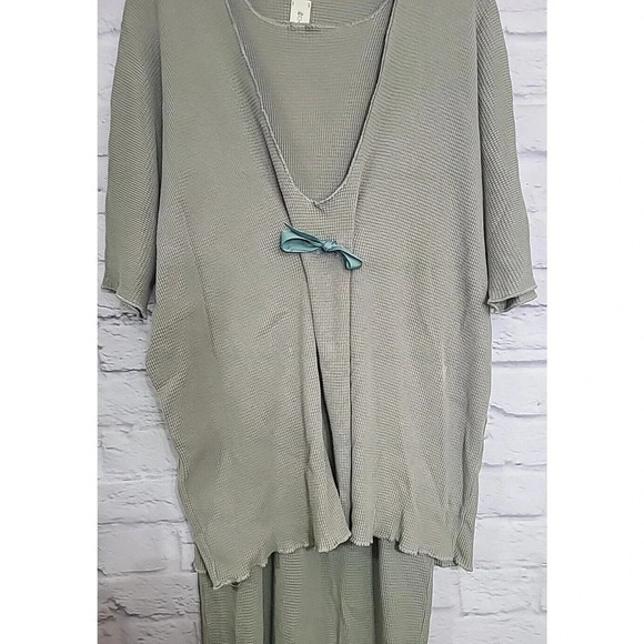 GARB Waffle Weave Dress Set Womens Size M/L Maxi Dress Top Green Lagenlook Boho - Picture 8 of 11